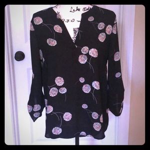 Black blouse with hydrangea print